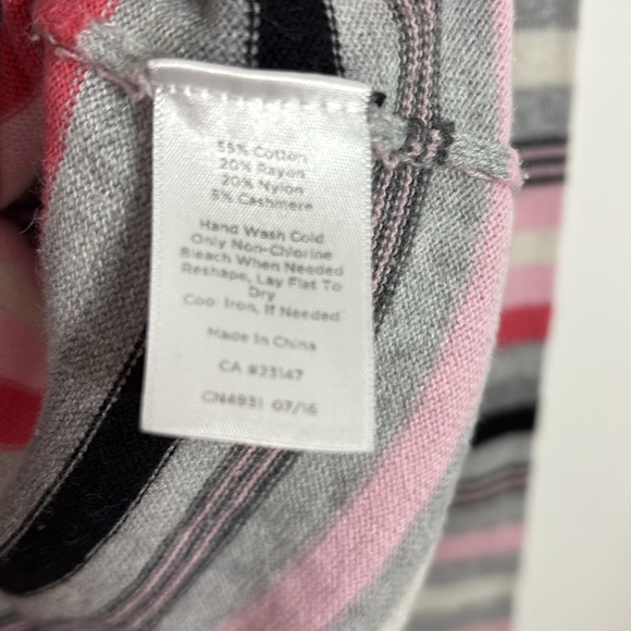 Talbots Striped Gray Pink Sweater Medium Cotton Rayon Cashmere Lightweight - Picture 3 of 6